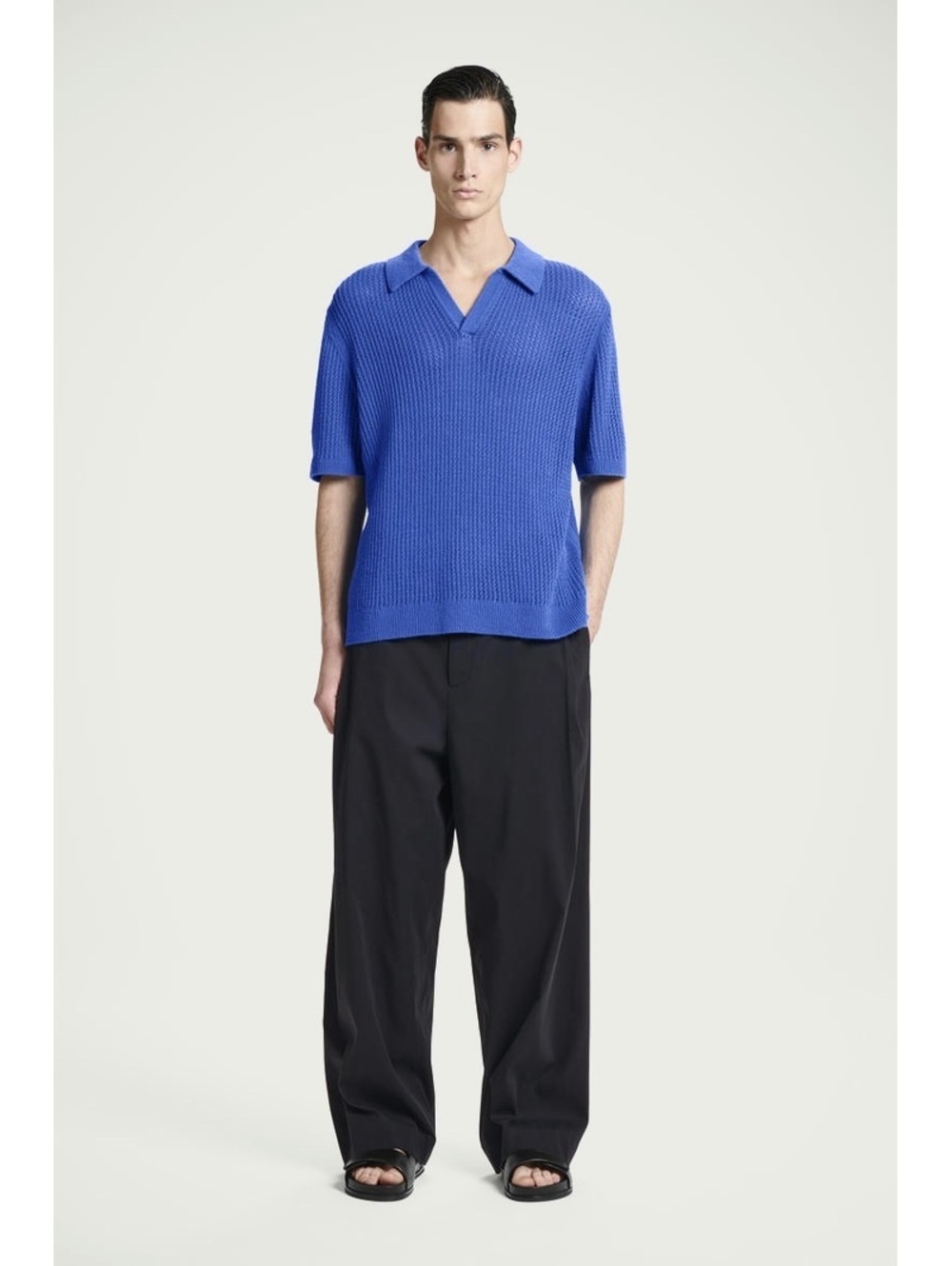 Royal Blue COS Open-Knit Polo Relaxed  Short Sleeve Mesh Shirt Size M